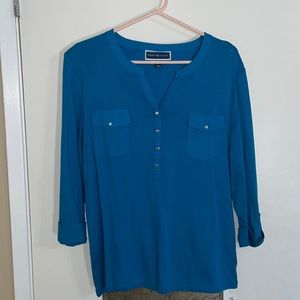 Karen Scott top turquoise 3/4 sleeves